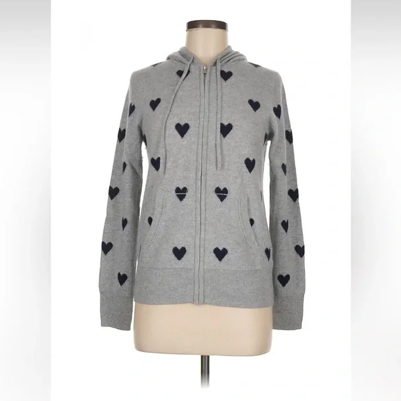 J. Crew Everyday Cashmere Full-Zip Heart Hoodie Sweater - M - Picture 2 of 7